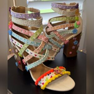 Customized Multi-Strap Hand Embellished Block Statement Heel Bootie Sandals, 6
